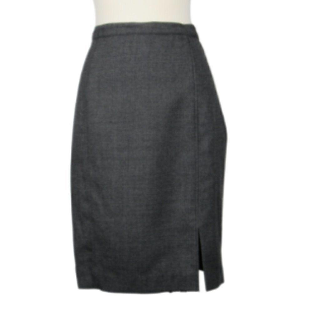 Pencil Skirt Wool Side Zip 2 Button Close Lined Side Slit Gray VINTAGE Size 10